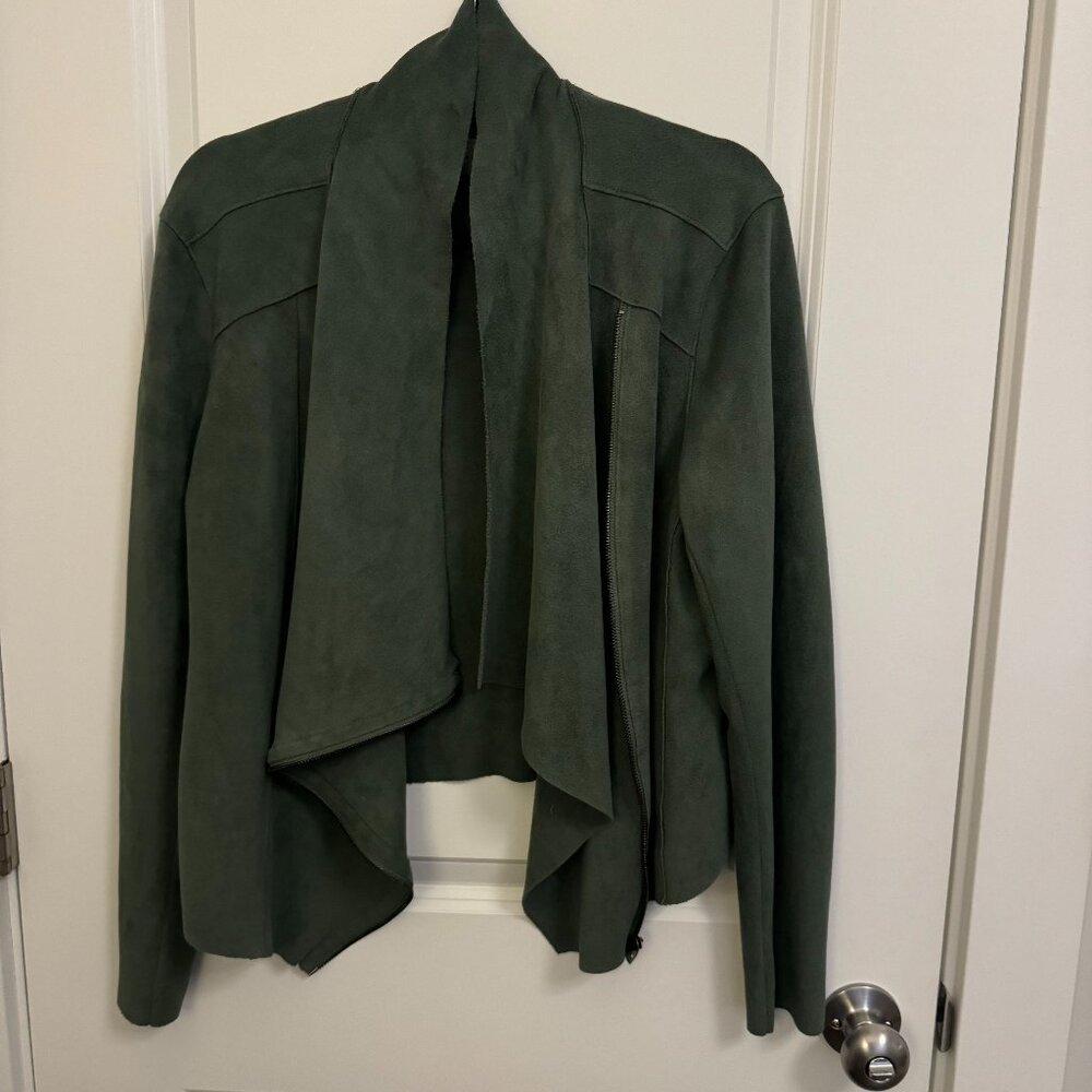 Blank NYC faux suede drape jacket (Size: XL; Color: olive green)